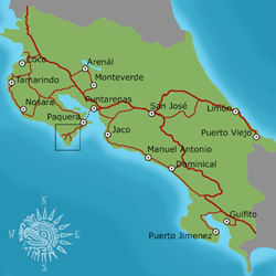 Costa Rica Map showing the location near Malpais/Santa Teresa of the Solar Vistas Eco Development